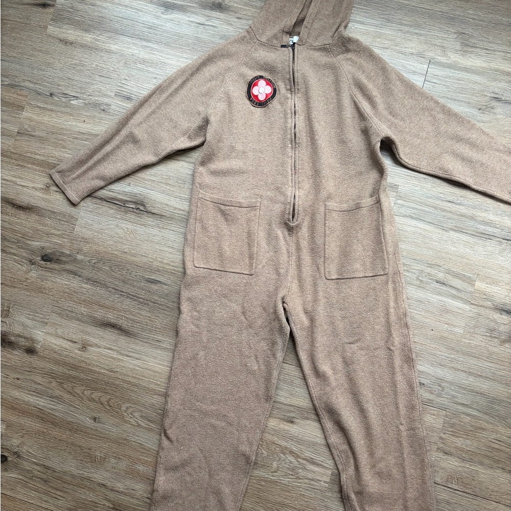 Cozy Brown  ZARA Women’s One Piece Jumpsuit with LV Patch